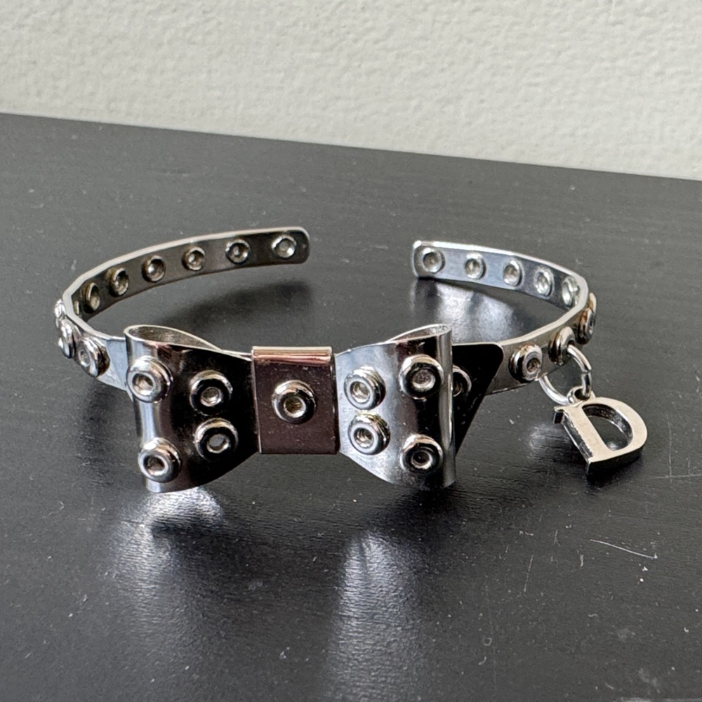 Dior Silver Bow Cuff with Charm